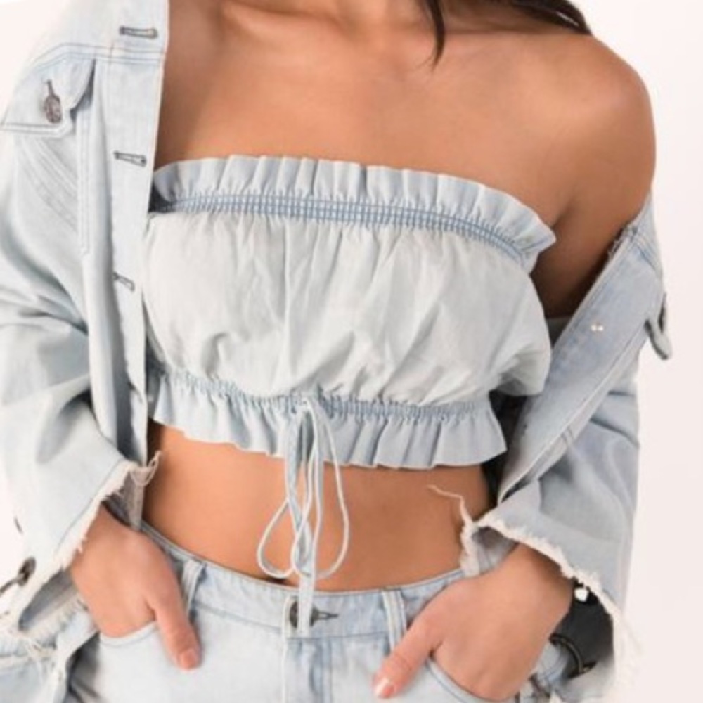 EGGIE Baby Blue Ruffle Bandeau Top Size M